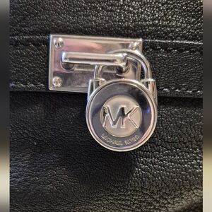 Michael Kors Black Pebbled Leather Handbag with Silver MK Charm